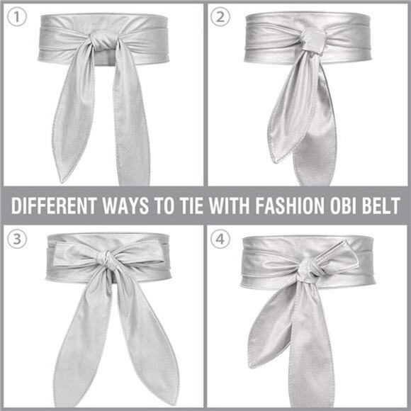 Women Silver Obi Belt Fashion Wrap Around Wide Waistband Knotted Belt for Dress